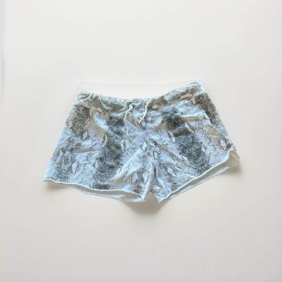 Monrow Size Large White Casual Lounge Cut Off Drawstring Mini Shorts Snake Print - Picture 1 of 6